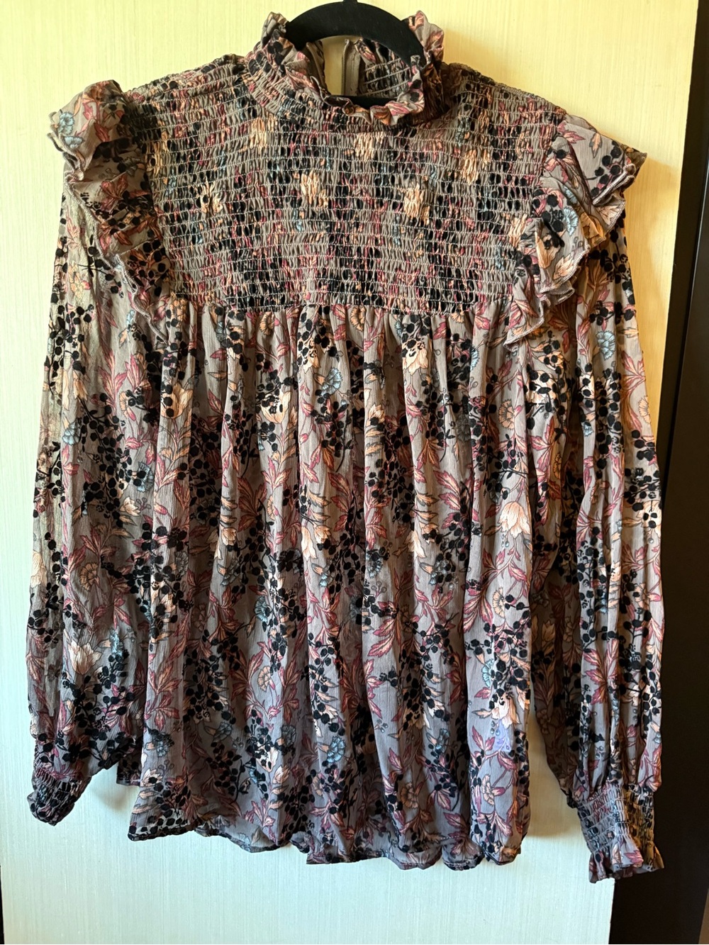 Floral Ruffle Yoke Blouse - Pink Multicolor